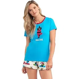 little blue house by Hatley Women's Short Sleeve Tee-Yoga Bear, Blue, X-Large-picture-23