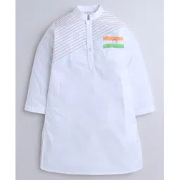 Little Clothing Cotton Silk Woven Republic Day Theme Full Sleeves Indian Flag Hand Painted Kurta Pyjama Set - White image 3