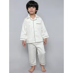 Little Clothings Boys 100% Cotton Off White Silk Collar Neck Night Suits-picture-24