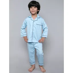 Little Clothings Boys Blue Cotton Silk Collar Neck Night suits-picture-19