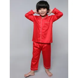 Little Clothings Boys Red 100% Cotton Silk Collar Neck Night Suits-picture-22