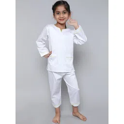 Little Clothings Girls White Pure Cotton Silk V Neck Night suits-picture-23
