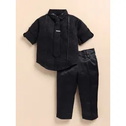 LITTLE COLLARS Boys Debonair Structured Full Sleeves Shirt Pant & Tie Set-picture-26