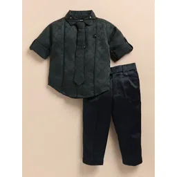 LITTLE COLLARS Boys Debonair Structured Full Sleeves Shirt Pant & Tie Set-picture-27