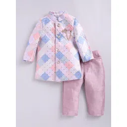 LITTLE COLLARS Boys Geometric Embroidered Sequinned Straight Kurta With Trousers-picture-12