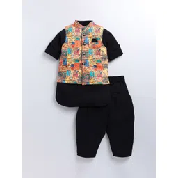 LITTLE COLLARS Boys Mandarin Collar Straight Kurta with Trouser and Nehru Jacket-picture-54