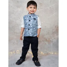 LITTLE COLLARS Boys Party 3-Piece Full Sleeves Shirt Pant & Printed Nehru Jacket-picture-28