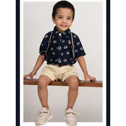 LITTLE COLLARS Boys Printed Polo Collar Long Sleeves Pure Cotton Shirt With Shorts-picture-17
