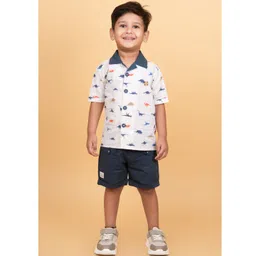 LITTLE COLLARS Boys Printed Short Sleeves Pure Cotton Shirt with Shorts-picture-15