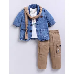 LITTLE COLLARS Boys Printed Short Sleeves Pure Cotton T-shirt With Trousers & Jacket-picture-19