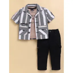 LITTLE COLLARS Boys Striped Short Sleeves Pure Cotton Shirt And T-shirt With Trousers-picture-18
