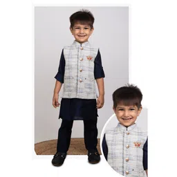 LITTLE COLLARS Full Sleeves Solid Kurta Pyjama With Butterfly Embellished Jacket - Blue-picture-11