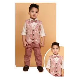 LITTLE COLLARS Linen Full Sleeves Abstract Printed 3 Piece Party Suit Set - Rose Pink-picture-12