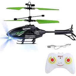 Little Finds Hand Induction Flying Helicopter Toy with Watch Remote Indoor & Outdoor RC Helicopter with 3D Lights Rechargeable & Safety Sensor Electronic Flying Toy for Kids (Black Green)-image-1