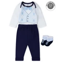 Little Gent Full Sleeves Romper Bow Applique - Navy Blue-picture-26