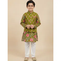 LITTLE GINNIE Boys Floral Printed Regular Pure Cotton Kurta with Pyjamas-picture-56