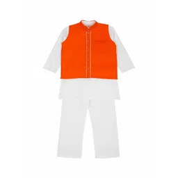 LITTLE GINNIE Boys Mandarin Collar Pure Cotton Straight Kurta With Trouser & Jacket-picture-35