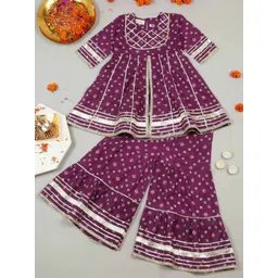 LITTLE GINNIE Girls Bandhani Printed Gotta Patti Pure Cotton Kurti with Sharara-picture-32