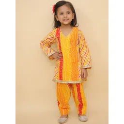 LITTLE GINNIE Girls Ethnic Motifs Printed Regular Pure Cotton Kurta with Salwar-picture-17