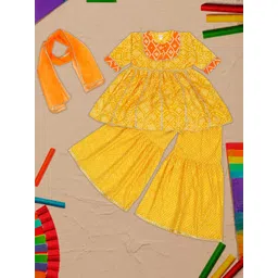 LITTLE GINNIE Girls Printed Regular Pure Cotton Kurti with Sharara & With Dupatta-picture-30