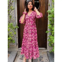 little heaven Floral Print Puff Sleeve Fit & Flare Midi Dress-picture-37