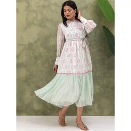 little heaven Floral Print Puff Sleeve Ruffled Fit & Flare Midi Dress-picture-11