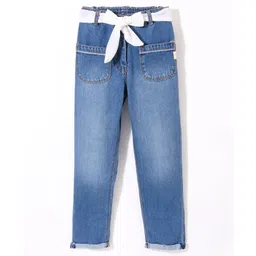 Little Kangaroos 100% Cotton Ankle Length Solid Color Denim Jeans - Light Blue-picture-14