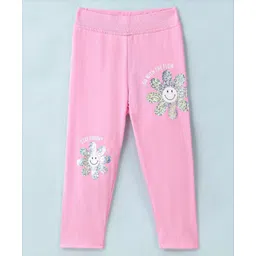 Little Kangaroos 100% Cotton Lycra Knit Full Length Legging With Floral Foil Print - Pink-picture-19