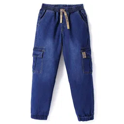 Little Kangaroos 100% Cotton Woven Full Length Denim Jeans with Cargo Pockets Solid Colour -Dark Blue-picture-27
