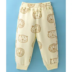 Little Kangaroos Cotton Knit Full Length Fleece and Woollen Pant with Animal Print - Butter Scotch-picture-21