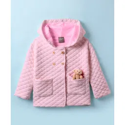 Little Kangaroos Cotton Woven Full Sleeves Solid Coloured Sweatshirt With Hood & Front Pockets - Pink-picture-20