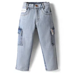 Little Kangaroos Denim Woven Full Length Solid Colour Jeans With Cargo Pockets - Light Blue-picture-17
