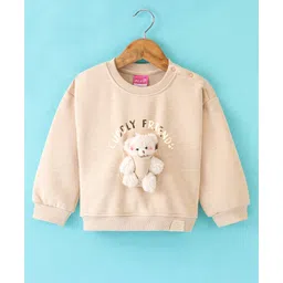 Little Kangaroos Fleece Full Sleeves Drop Shoulder Sweatshirt with Teddy Applique - Light Fawn-picture-24