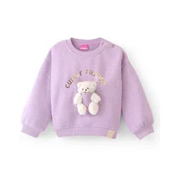Little Kangaroos Fleece Full Sleeves Drop Shoulder Sweatshirt with Teddy Applique - Lilac-picture-25