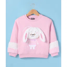 Little Kangaroos Fleece Full Sleeves Sweatshirt With Bunny Applique - Baby Pink-picture-26
