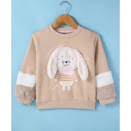 Little Kangaroos Fleece Full Sleeves Sweatshirt With Bunny Applique - Tan-picture-27