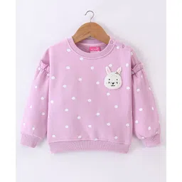 Little Kangaroos Fleece Full Sleeves Sweatshirt With Teddy Patch & Dots Print - Pink-picture-17
