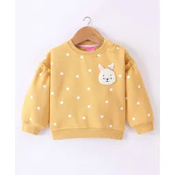Little Kangaroos Fleece Full Sleeves Sweatshirt With Teddy Patch & Dots Print - Yellow-picture-15