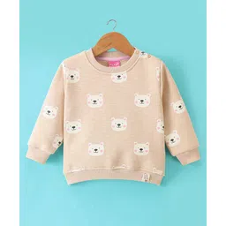 Little Kangaroos Fleece Full Sleeves Sweatshirt With Teddy Print - Beige image 1