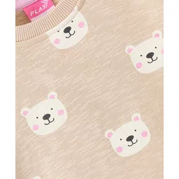 Little Kangaroos Fleece Full Sleeves Sweatshirt With Teddy Print - Beige image 3
