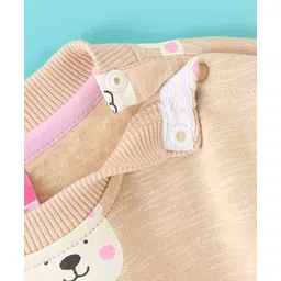 Little Kangaroos Fleece Full Sleeves Sweatshirt With Teddy Print - Beige image 5