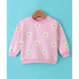 Little Kangaroos Fleece Full Sleeves Sweatshirt With Teddy Print - Pink-picture-11