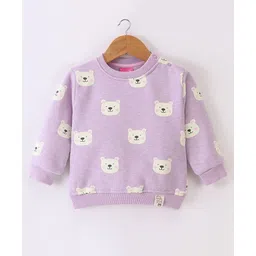 Little Kangaroos Fleece Full Sleeves Sweatshirt With Teddy Print - Purple-picture-10