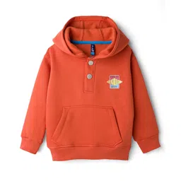 Little Kangaroos Fleece Knit Full Sleeves Hooded Sweatshirt with Text Print & Kangaroo Pocket - Rust Orange-picture-25