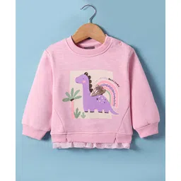 Little Kangaroos Fleece Knit Full Sleeves Sweatshirt With Dino Print - Baby Pink-picture-28