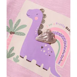 Little Kangaroos Fleece Knit Full Sleeves Sweatshirt With Dino Print - Baby Pink image 4