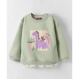 Little Kangaroos Fleece Knit Full Sleeves Sweatshirt With Dino Print - Light Green-picture-30