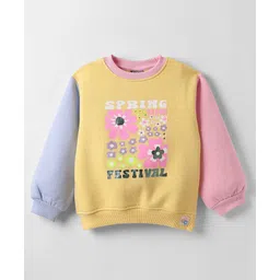 Little Kangaroos Fleece Knit Full Sleeves Sweatshirt With Floral Print - Yellow-picture-32