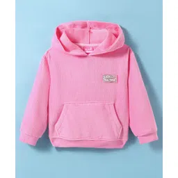 Little Kangaroos Fleece Knit FullSleeves Hooded Sweatshirt with Patch Detailing & Kangaroo Pockets - Pink-picture-16