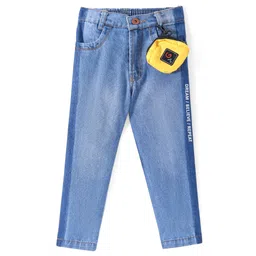 Little Kangaroos  Full Length Denim Jeans with Pouch Bag & Text Print -Light Blue-picture-17